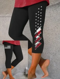 Outlet Women's Patriotic Leggings Vacation Vintage Fashion Calf-Length High WaistPants Graphic Flag Printing Breathable Soft Stretchy Formal Vacation Office Slim Fit Women Independence Day Bottoms|Leggings