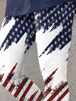 Outlet Women's Patriotic Leggings Beach Shorts Vacation Vintage Fashion Calf-Length High Waist Pants Graphic Flag American Flag Printing Stretchy Formal Vacation Street Women Independence Day Bottoms