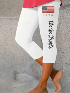 Online Women's Patriotic Leggings Beach Shorts Vacation Vintage Fashion Calf-Length High Waist Pants Graphic Flag Printing Micro-elastic Formal Vacation Street Women Independence Day Bottoms