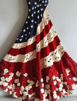 Online Women's Patriotic Maxi Dress Sundress A Line Dress Slip Dress Vacation Casual Going out Beach Regular Fit Graphic National Flag Sleeveless V Neck Summer Spring Women Independence Day Dress