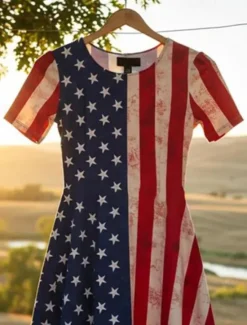 Discount Women's Patriotic Mini Dress T Shirt Dress Sundress Shift Dress A Line Dress Vacation Casual Beach Party BeachFloral Graphic Stars and Stripes Short Sleeve Crew Women Independence Day Dress|Casual Dress