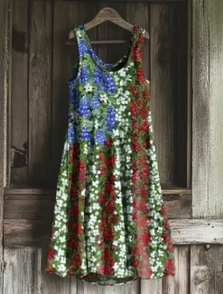 Discount Women's Patriotic Mini Dress Sundress A Line Dress Off The Shoulder Dress Vacation Casual Boho Party Regular Fit Floral Graphic Flag Sleeveless U Neck Red Green Summer Women Independence Day Dress