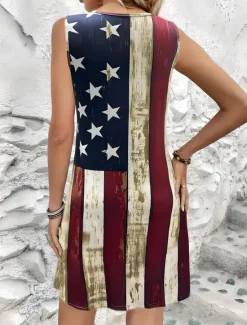Sale Women's Patriotic Mini Dress Casual Dress Tank Dress Vacation Casual Vacation Daily Regular Fit Flag Sleeveless Crew Neck Summer Women Independence Day Dress