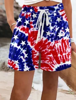 Clearance Women's Patriotic Pants Chinos Shorts Vintage Casual Short Mid WaistPantsAmerican Graphic American Flag Elastic Waist Vacation Street Daily Blue Red Deep Bluet Women Independence Day Bottoms|Shorts