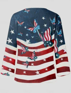 Discount Women's Patriotic Shirt Graphic Flag Vintage Stylish Casual 3/4 Length Sleeve V Neck Regular Tops Daily White Red Blue Summer Spring Women Independence Day Top