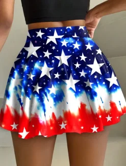 Sale Women's Patriotic Skirt Fashion Casual Mini High Waist Skirts Graphic Stretchy Daily Black Red Royal Blue Dark Blue Summer Polyester Women Skirts
