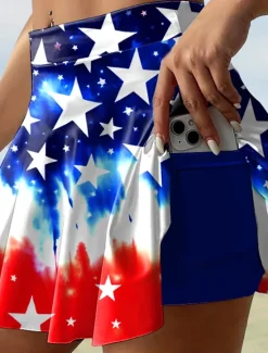 Sale Women's Patriotic Skirt Fashion Casual Mini High Waist Skirts Graphic Stretchy Daily Black Red Royal Blue Dark Blue Summer Polyester Women Skirts
