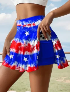 Sale Women's Patriotic Skirt Fashion Casual Mini High Waist Skirts Graphic Stretchy Daily Black Red Royal Blue Dark Blue Summer Polyester Women Skirts