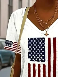 Women's Patriotic T Shirt Graphic Flag Flag Stylish Casual Red And Blue Short Sleeve Crew Neck Regular Tops Daily Print Summer Spring Women Independence Day Top