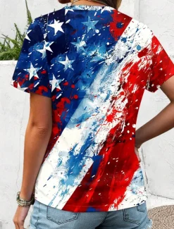 Women's Patriotic T Shirt Graphic Flag Flag Vintage Stylish Classic Red White And Blue Short Sleeve Crew Neck Round Neck Regular Tops Daily Print Women Independence Day Top