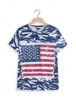 Women's Patriotic T Shirt USA National Flag Fashion Red White And Blue Short Sleeve Crew Neck Regular Tops Daily Weekend Print Summer Women Independence Day Top
