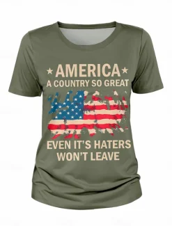 Discount Women's Patriotic T Shirt Graphic Flag Letter Stylish Casual Short Sleeve Round Neck Regular Tops Daily Weekend Print Black Army Green Blue Dark Gray Summer Spring Women Independence Day Top