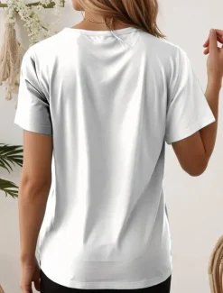 Online Women's Patriotic T Shirt Graphic Animal Cat Vintage Stylish Classic Short Sleeve Crew Neck Regular Tops Daily Weekend Print White Blue Summer Spring Women T-Shirts|Independence Day Top