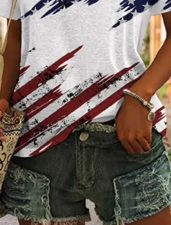 Online Women's Patriotic T Shirt Graphic American Flag Vintage Stylish Classic Short Sleeve V Neck Regular Tops Daily Weekend Print Summer Spring Women Independence Day Top