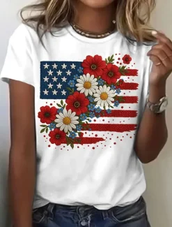Sale Women's Patriotic T Shirt Graphic Flag Letter Vintage Stylish Classic Short Sleeve Crew Neck Regular Tops Daily Weekend Print Summer Women Independence Day Top