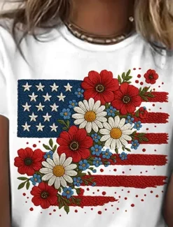 Sale Women's Patriotic T Shirt Graphic Flag Letter Vintage Stylish Classic Short Sleeve Crew Neck Regular Tops Daily Weekend Print Summer Women Independence Day Top