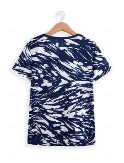 Sale Women's Patriotic T Shirt American Flag Camo Print Red White And Blue Short Sleeve V Neck Button Detail Casual Summer Top Regular Plus Size Clothing Apparel Women Independence Day Top