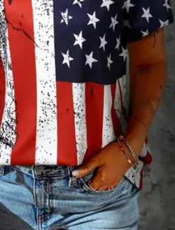 Women's Patriotic T Shirt Graphic American Flag Vintage Stylish Modern Short Sleeve V Neck Regular Tops Daily Weekend Print Summer Spring Women Independence Day Top