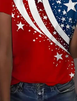 Best Women's Patriotic T Shirt Graphic Flag Vintage Stylish Classic Short Sleeve Crew Neck Regular Tops Daily Weekend Print Summer Women Independence Day Top