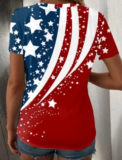 Online Women's Patriotic T Shirt Graphic American Flag Vintage Stylish Casual Short Sleeve V Neck Regular Tops Daily Weekend Print Summer Women Independence Day Top