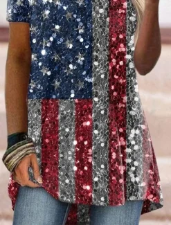 Best Women's Patriotic T Shirt Graphic Flag Vintage Stylish Classic Short Sleeve Crew Neck Regular Tops Daily Print Summer Spring Women Independence Day Top