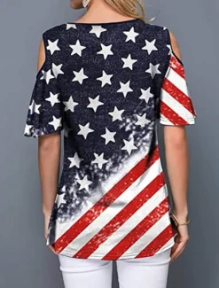 Online Women's Patriotic T Shirt American Flag Modern Casual Red White And Blue Short Sleeve Crew Neck Regular Tops Daily Weekend Print Wine Red Royal Blue Blue Summer Spring Women Independence Day Top