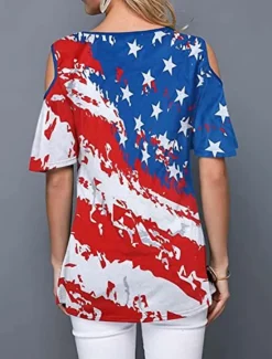 Online Women's Patriotic T Shirt American Flag Modern Casual Red White And Blue Short Sleeve Crew Neck Regular Tops Daily Weekend Print Wine Red Royal Blue Blue Summer Spring Women Independence Day Top