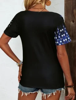 Discount Women's Patriotic T Shirt Flag Flag National Flag Stylish Casual Red White And Blue Short Sleeve V Neck Regular Tops Daily Print Blue Summer Spring Women Independence Day Top