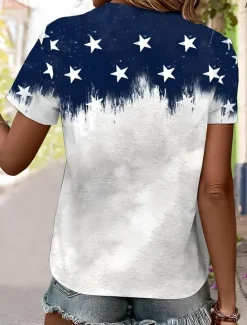 Outlet Women's Patriotic T Shirt Graphic American Flag Vintage Stylish Classic Short Sleeve V Neck Regular Tops Daily Weekend Print Blue Summer Spring Women Independence Day Top