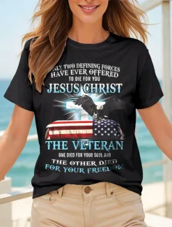 Clearance Women's Patriotic T Shirt Cotton Shirt Graphic Animal Flag Casual Short Sleeve Round Neck Regular Tops Daily Print Summer Women Independence Day Top
