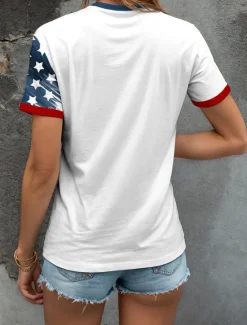Online Women's Patriotic T Shirt Graphic Flag American Flag Vintage Stylish Classic Red White And Blue Short Sleeve Crew Neck Round Neck Tops Daily Print White Light Blue Women Independence Day Top