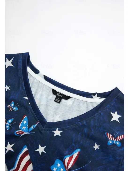 Best Women's Patriotic T Shirt American Flag Stylish Casual Red White And Red White And Short Sleeve V Neck Regular Tops Print Summer Women T-Shirts|Independence Day Top