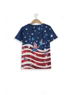 Best Women's Patriotic T Shirt American Flag Stylish Casual Red White And Red White And Short Sleeve V Neck Regular Tops Print Summer Women T-Shirts|Independence Day Top