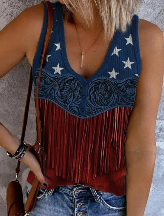 Hot Women's Patriotic Tank Top Flag Rock Beach Sleeveless Sleeveless V Neck Regular Tops Daily Club Uniforms Going out Wine Blue Dusty Blue Summer Spring Women Independence Day Top