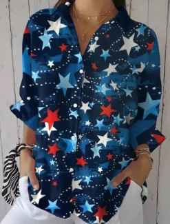 Clearance Women's Patriotic Shirt Graphic Flag Star Vintage Tropical Daily Regular Tops Work Daily s Print White Royal Blue Blue Sky Blue Women Independence Day Top