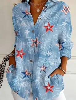 Clearance Women's Patriotic Shirt Graphic Flag Star Vintage Tropical Daily Regular Tops Work Daily s Print White Royal Blue Blue Sky Blue Women Independence Day Top