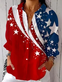 Clearance Women's Patriotic Shirt Graphic Flag USA Vintage Tropical Daily Regular Tops Work Daily s Print Spring Women Independence Day Top