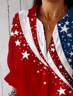 Clearance Women's Patriotic Shirt Graphic Flag USA Vintage Tropical Daily Regular Tops Work Daily s Print Spring Women Independence Day Top