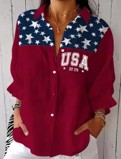 New Women's Patriotic Shirt Graphic Flag USA Vintage Tropical Daily Regular Tops Daily s Print Spring Women Independence Day Top