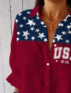 New Women's Patriotic Shirt Graphic Flag USA Vintage Tropical Daily Regular Tops Daily s Print Spring Women Independence Day Top