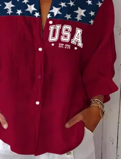 New Women's Patriotic Shirt Graphic Flag USA Vintage Tropical Daily Regular Tops Daily s Print Spring Women Independence Day Top