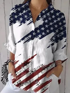 Best Women's Patriotic Shirt Graphic Flag Vintage Tropical Stylish Regular Tops Work Daily s Print Yellow Red Navy Blue Spring Fall Women Independence Day Top