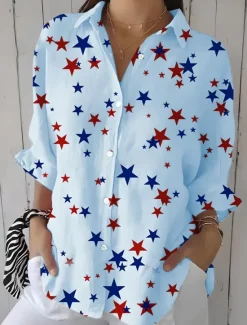Discount Women's Patriotic Shirt Graphic Flag Star Vintage Tropical Daily Regular Tops Work Daily s Print White Pink Blue Spring Women Independence Day Top