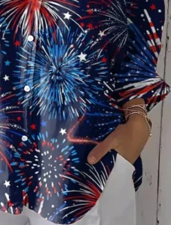 Outlet Women's Patriotic Shirt Graphic Flower USA Vintage Tropical Daily Regular Tops Work Daily s Print Navy Blue Light Blue Spring Women Blouses & Shirts|Independence Day Top