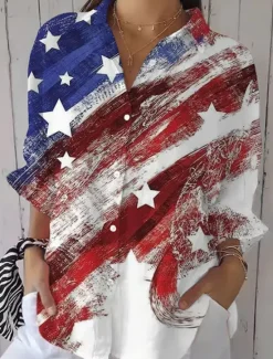 Women's Patriotic Shirt Graphic Flag Vintage Stylish Casual Regular Tops Daily White Red Spring Women Independence Day Top
