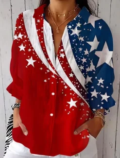 Women's Patriotic Shirt Graphic Flag Vintage Stylish Casual Regular Tops Daily White Red Spring Women Independence Day Top