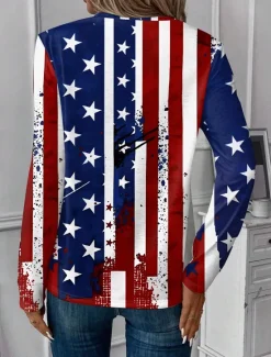New Women's Patriotic T Shirt Graphic American Flag Vintage Stylish Casual Regular Tops Daily Weekend Print Red Blue Dusty Blue Summer Women Independence Day Top