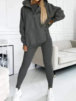 Hot Women's 3pcs Loungewear Set Coordinated Hoodie with Shoulder Cut-Out and Joggers Pink Casual Sporty Outfit Elastic Fashionable Spring Autumn Women Two Piece Sets