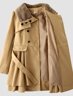 Online Women's Pea Coat Long Coat Duble Breasted Dress Coat Belted Winter Coat Warm Windproof Trench Coat Slim Fit Elegant Casual Jacket Long Sleeve Outerwear Women Coats & Trench Coats