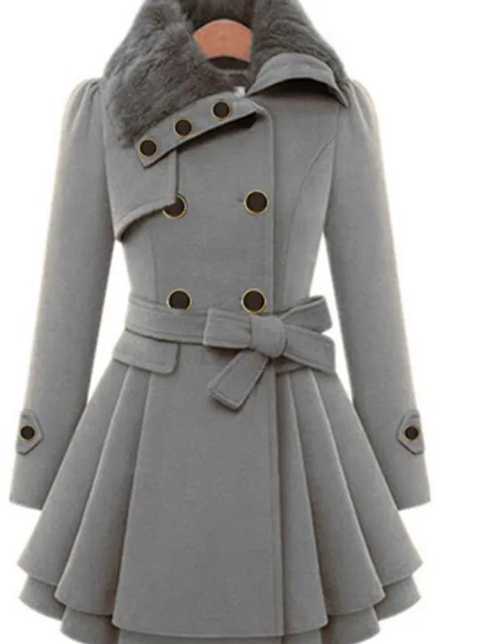 Online Women's Pea Coat Long Coat Duble Breasted Dress Coat Belted Winter Coat Warm Windproof Trench Coat Slim Fit Elegant Casual Jacket Long Sleeve Outerwear Women Coats & Trench Coats